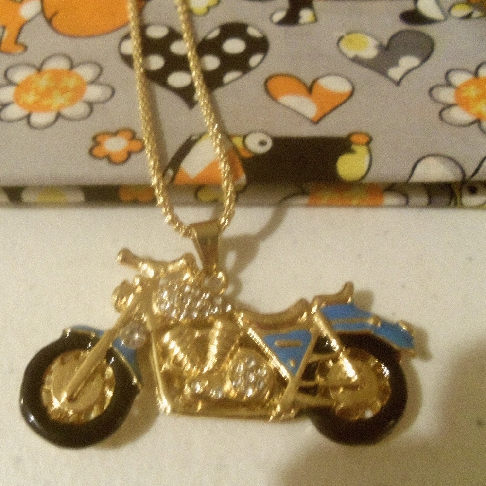 Crystal Blue Motorcycle necklace